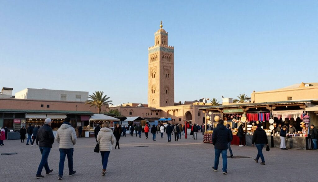 Jemaa el-Fna square in Marrakech during February afternoon,Morocco in February