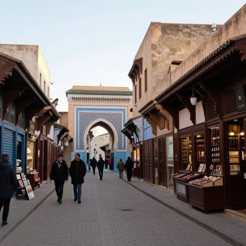 Ancient medina streets of Fez during quiet February afternoon