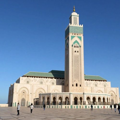 Casablanca's Hassan II Mosque on a clear February day,Morocco in February