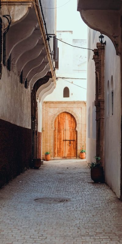 white and brown concrete hallway,Rabat North Africa