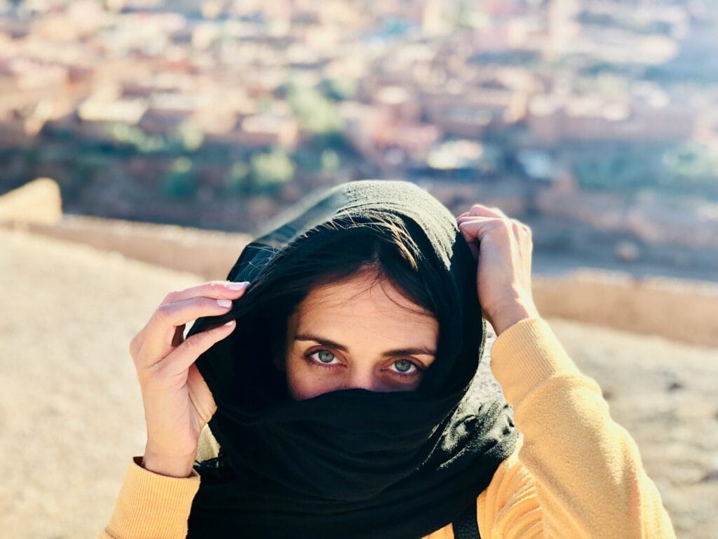 women's black hijab scarf.people of Morocco